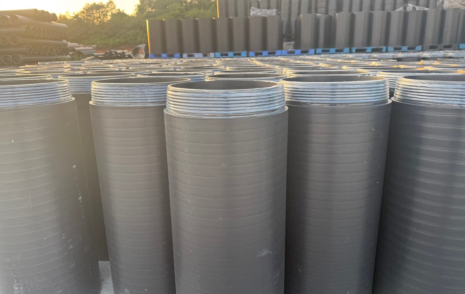 Large-diameter corrugated pipe in the yard, the sizes used to sleeve failing culverts
