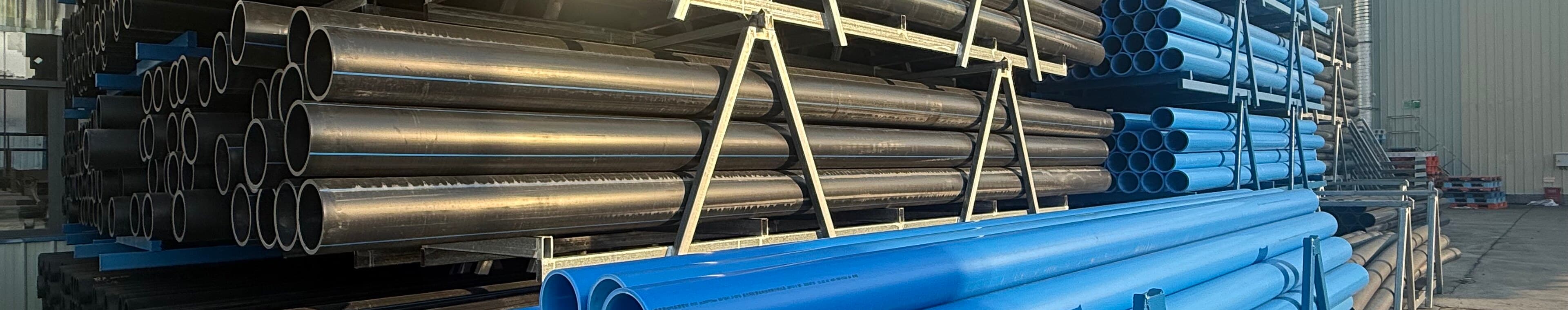 Solid wall pipe bundled in the yard for plant and process lines