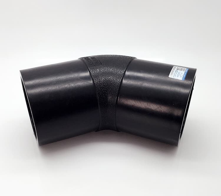 A large-diameter 45° elbow, the wall thicker in proportion to carry the same pressure class
