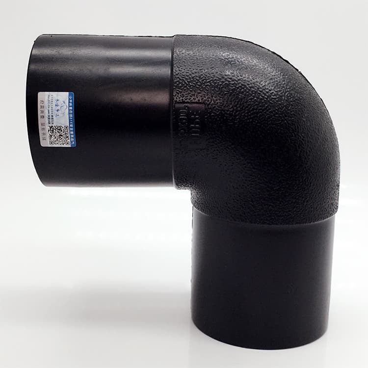 A moulded 90° butt fusion elbow with squared spigot ends, ready to be welded into a PE100 line