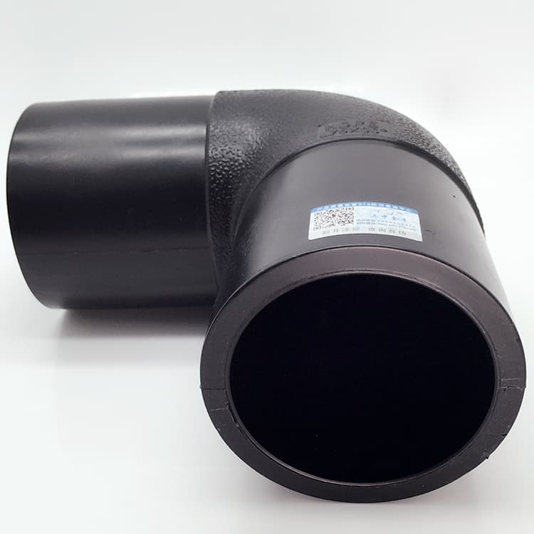 A 90° elbow on its side, showing the sweep of the bend and the length of each leg